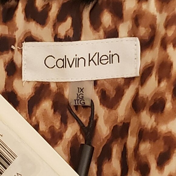 Calvin Klein Women's Leopard/Animal Print Puffer Jacket w/Faux Fur Collar, SZ 1X - Picture 10 of 12